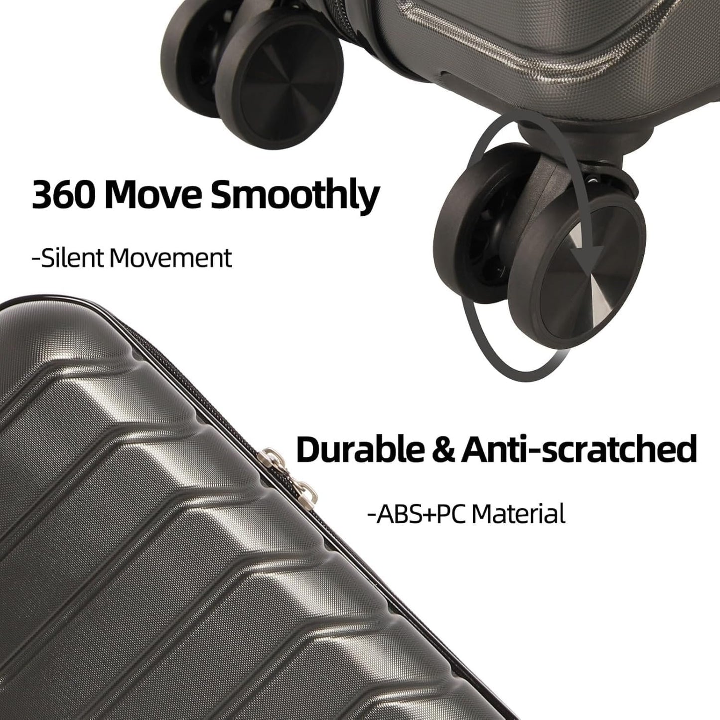 TRACK TRAVEL 4 Piece Luggage Set ABS+PC Expandable Hardshell TSA Lock Aluminum Trolley Spinner Wheels (Dark Grey, 4 Piece Set)