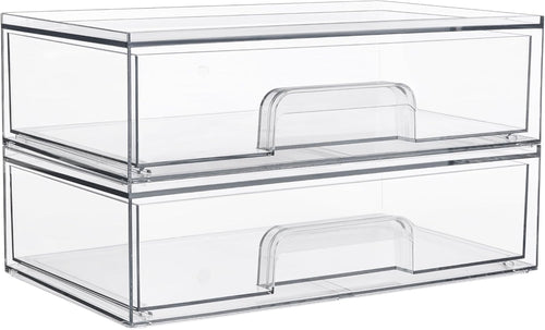 Vtopmart 12.1''W Clear Stackable Storage Drawers,2 Pack Acrylic Plastic Organizers Bins for Makeup Palettes, Cosmetics, and Beauty Supplies,Ideal for Vanity, Bathroom,Cabinet,Desk Organization