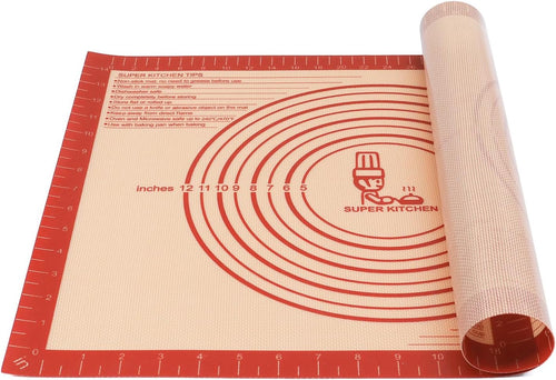 Extra Thick Silicone Pastry Mat Large for NonStick Baking Mat with Measurementï¼Œfor Kneading mat,Fondant/Counter Pad, Dough Rolling Mat, Silicon Cookie Sheet, Pie Crust Bake Mat (16Ã—20, Red)