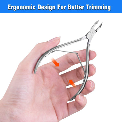 Cuticle Nippers and Cuticle Pusher Manicure Tools Set - Professional Stainless Steel Nail Cuticle Remover Cutter Clippers Tool for Gel Nail Art Fingernails Toenails, Spa