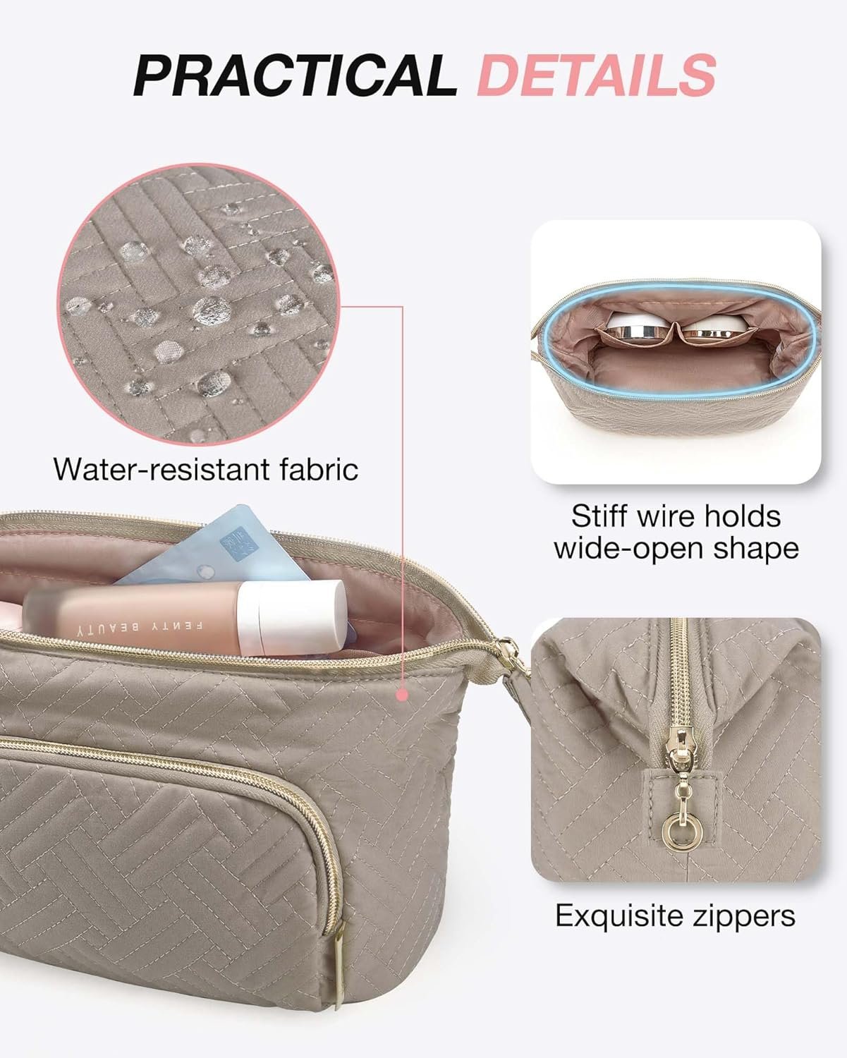 BAGSMART Travel Makeup Bag, Cosmetic Bag Make Up Organizer Case,Large Wide-open Pouch for Women Purse for Toiletries Accessories Brushes, Tranquil Gray, Small