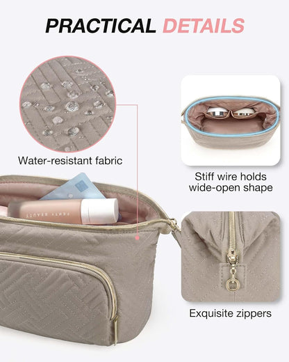 BAGSMART Travel Makeup Bag, Cosmetic Bag Make Up Organizer Case,Large Wide-open Pouch for Women Purse for Toiletries Accessories Brushes, Tranquil Gray, Small