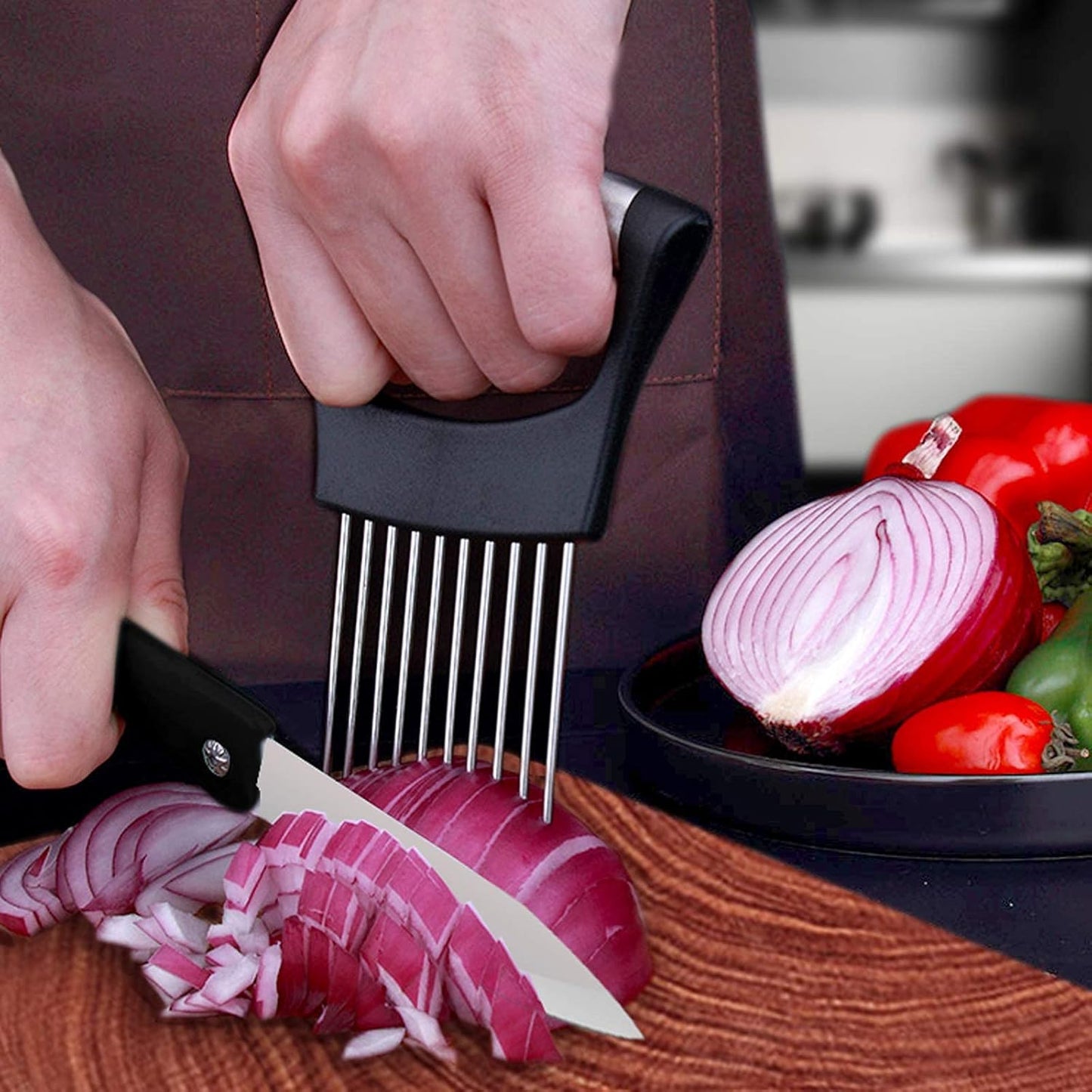 Onion Holder Slicer Food Choppers Slice Assistant, Stainless Steel Fork Vegetable Helper Meat Rack Slicers Lemon Tomato Potato Cutter Slicer Kitchen Tool Gadgets Cutting Chopper by MOTYYA