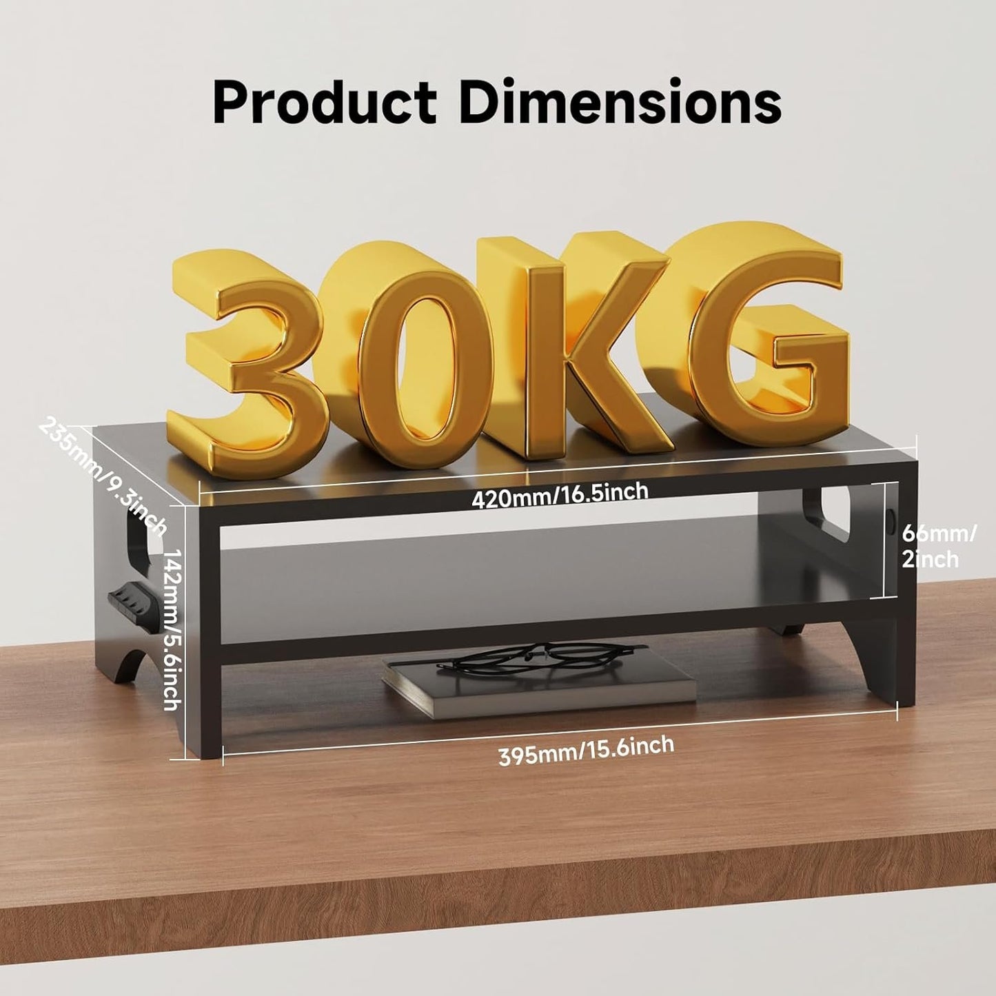 Pholiten Monitor Stand Riser, Desktop Stand, Computer Stand, Ergonomic Design, Two-Level Design, Desktop Organization, Keyboard Smartphone Storage, Printer Stand, Display Stand, 16.5 x 9.3 x 5.6