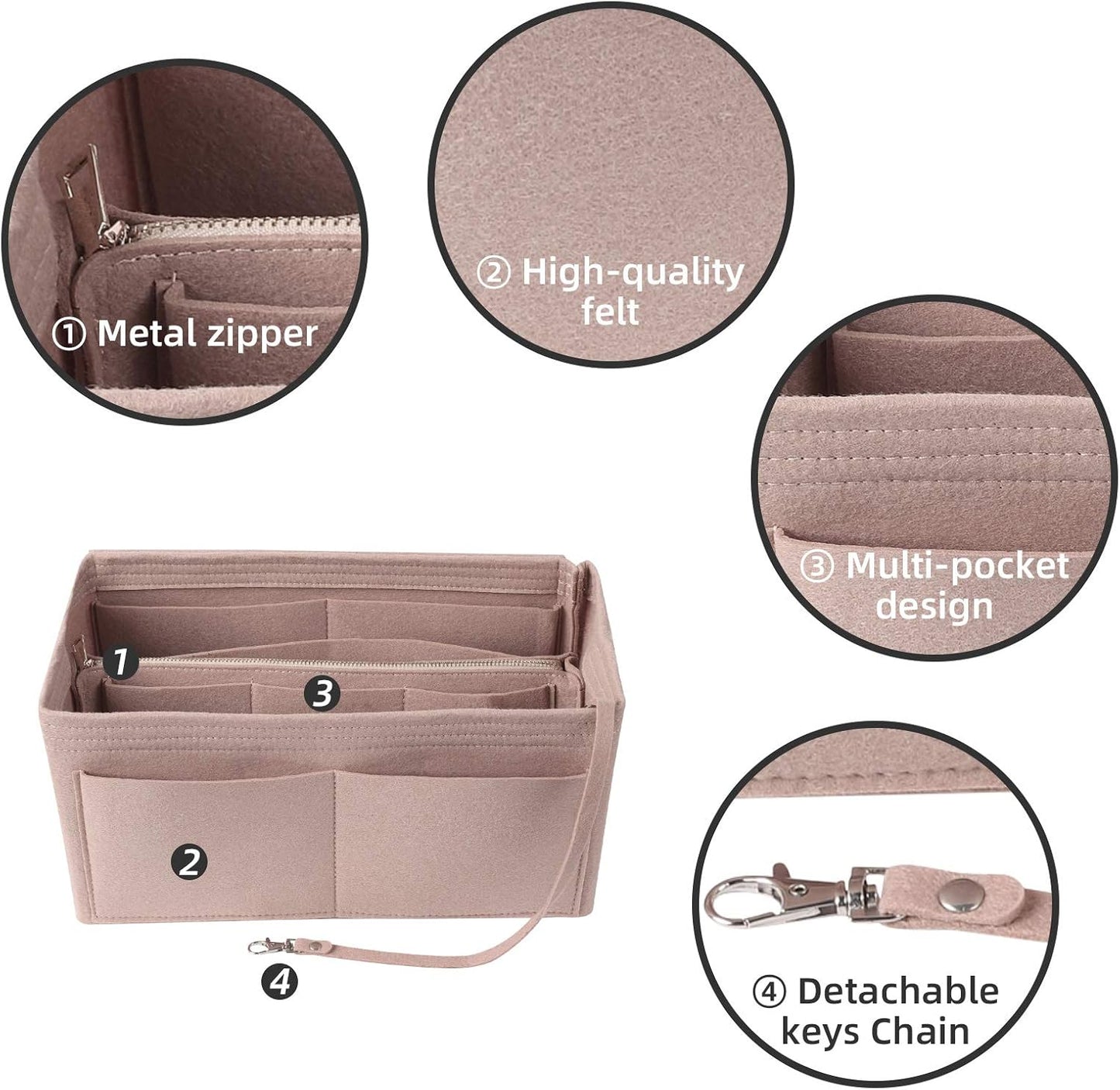 LITLANDSTAR Multi-Compartment Solid Color Felt Bag Large Capacity Makeup Bag Women Travel Large Makeup Organizer Toiletry bag Storage Pouch Handbag Tote, Khaki