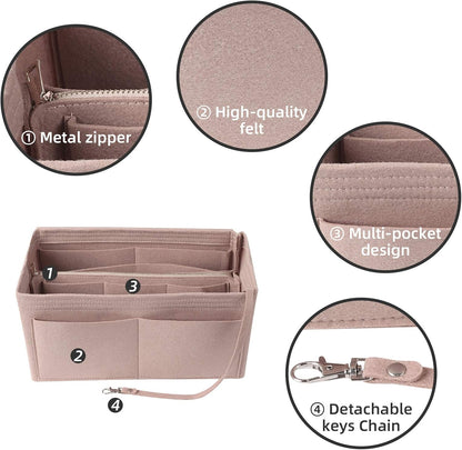 LITLANDSTAR Multi-Compartment Solid Color Felt Bag Large Capacity Makeup Bag Women Travel Large Makeup Organizer Toiletry bag Storage Pouch Handbag Tote, Khaki