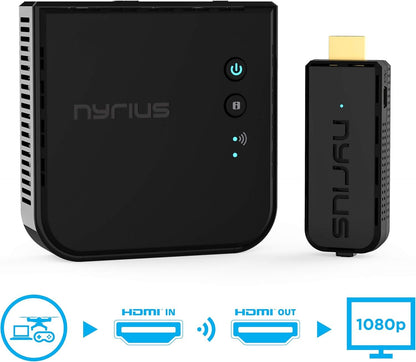 Nyrius Aries Prime Wireless Video HDMI Transmitter & Receiver for Streaming HD 1080p 3D Video & Digital Audio from Laptop, PC, Cable, Netflix, YouTube, PS to HDTV/Projector (NPCS549)