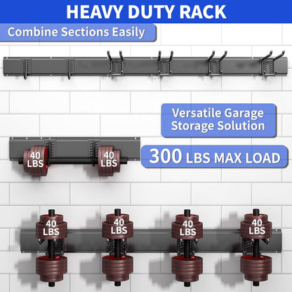 Garage Organization Tool Organizer Wall Mount, 32inch Heavy Duty Garden Tool Storage System, Easy Install With 6 Adjustable Hooks, For Home, Garage, Outdoor, Workshops (Black)