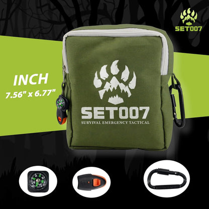 SET007 4PCS Survival Mylar Kit, 2 Person Mylar Emergency Shelter Tube Tent with Paracord, Thermal Mylar Poncho, Survival Blanket, Emergency Bivy, Military Grade Supplies for Hiking Camping, Green