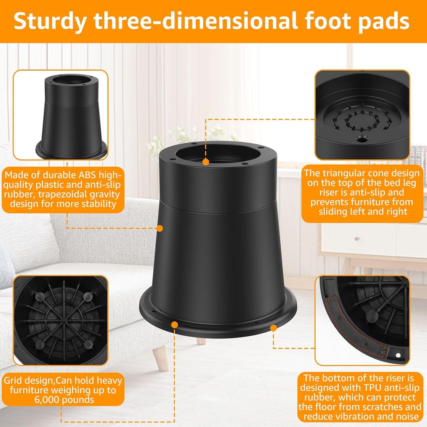 HAIJED Bed Risers, Chair Risers, Round Furniture Risers, Rubber Risers for Sofas up to 1,721 lbs, Bed Frame Riser, 3.3" Table Leg Extenders, Blocks