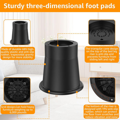 HAIJED Bed Risers, Chair Risers, Round Furniture Risers, Rubber Risers for Sofas up to 1,721 lbs, Bed Frame Riser, 3.3" Table Leg Extenders, Blocks