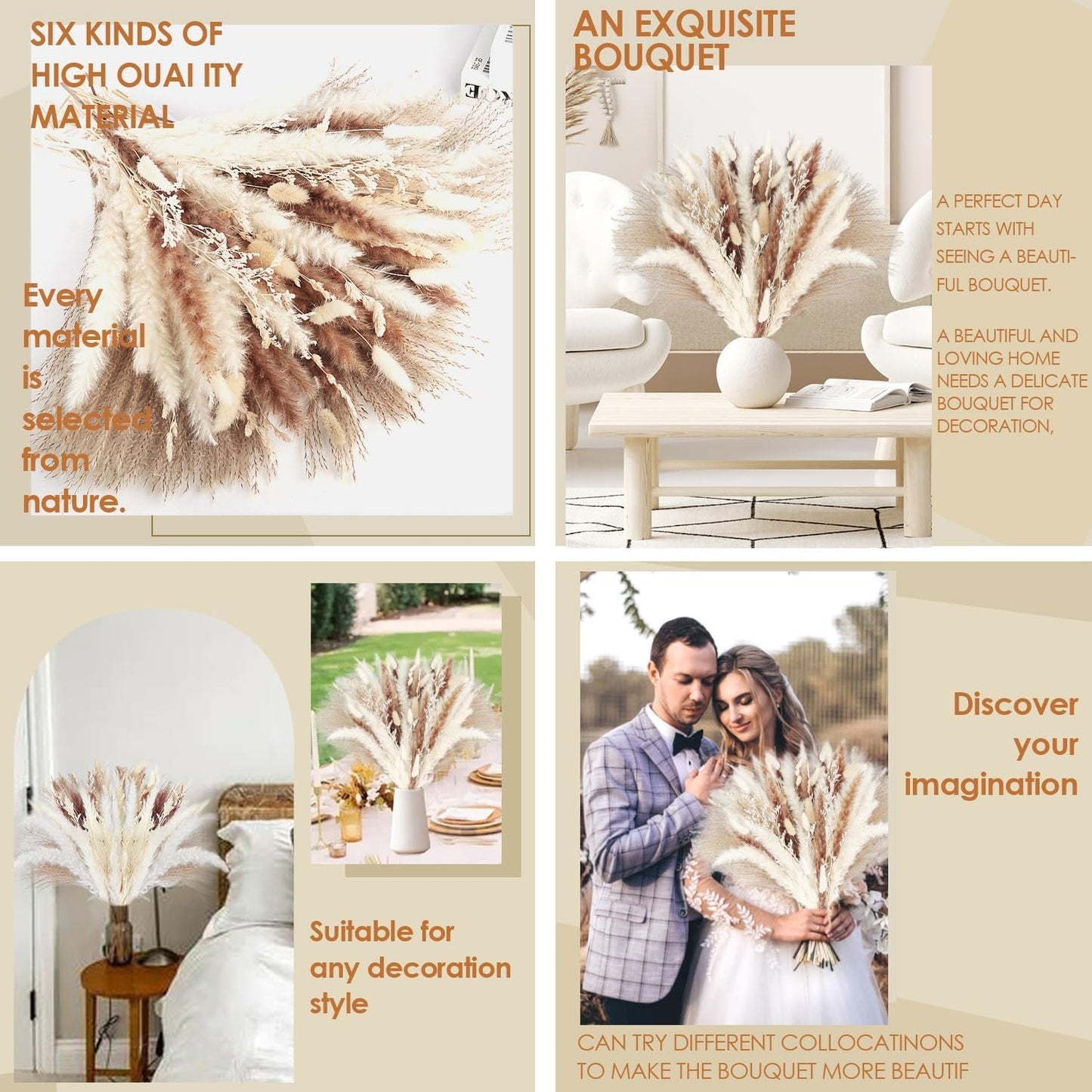 86PCS Natural Dried Pampas Grass Mix Bouquet, Boho Home Decor Phragmites Dried Flowers Reed, Bunny Tails Table Decor, Pompas Grass for Wedding Floral Arrangements Rustic Farmhouse Party Fall Decor