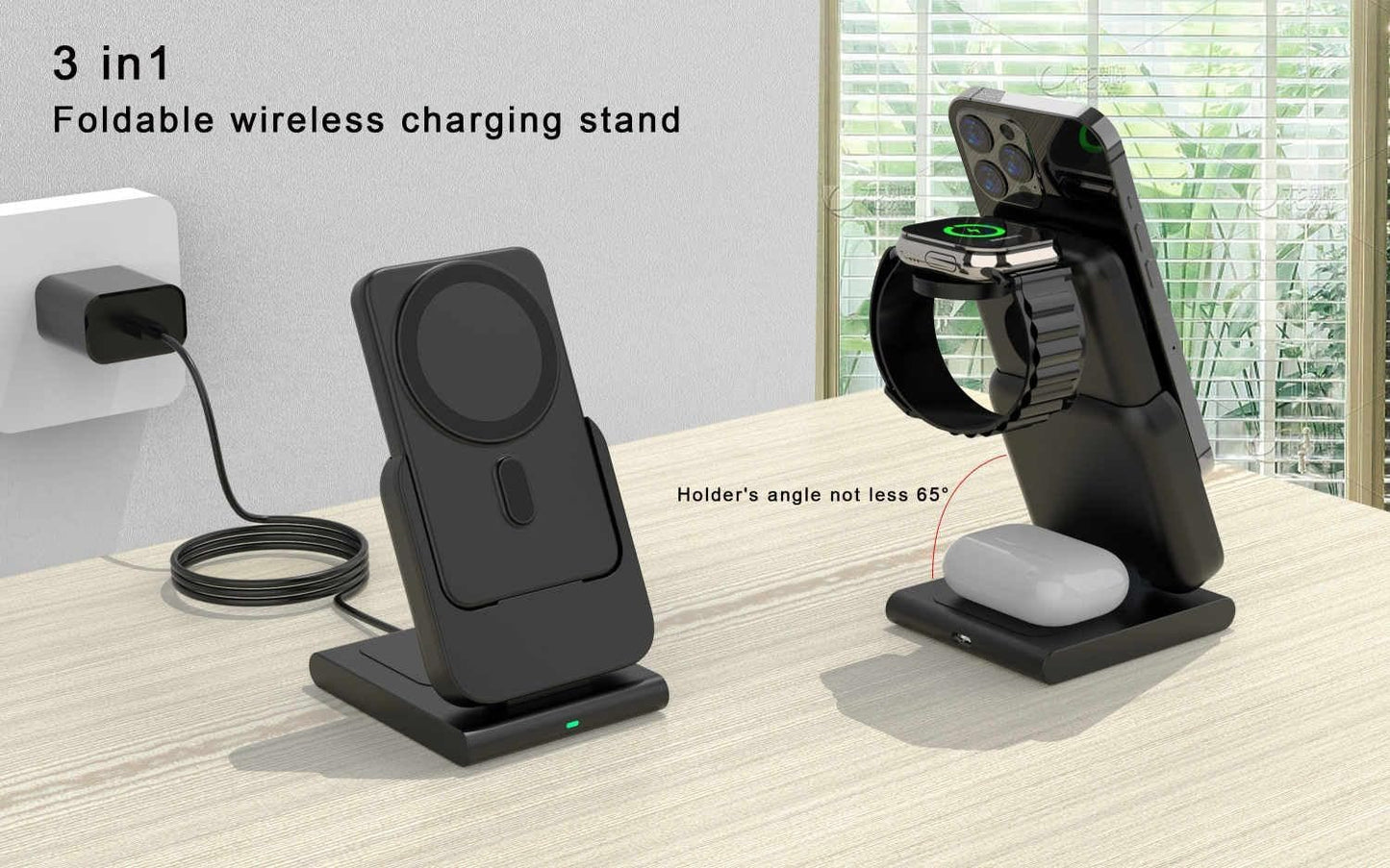 Premium 3-in-1 Wireless 10000mah Charging Station & MagSafe Power Bank for iPhone 12/13/14/15 Series, Apple Watch, & AirPods - Includes USB-C Cable & AU Wall Charger