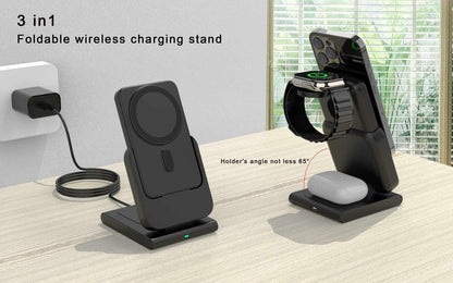 Premium 3-in-1 Wireless 10000mah Charging Station & MagSafe Power Bank for iPhone 12/13/14/15 Series, Apple Watch, & AirPods - Includes USB-C Cable & AU Wall Charger