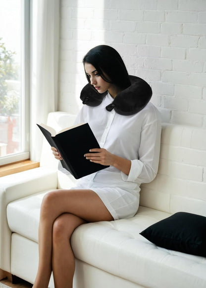 Travel Neck Pillow - Memory Foam Airplane Pillow, Soft Adjustable for Comfort on Planes, Cars, Home Recliners, Black