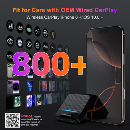 Car TV Mate 2025 Built-in Wireless CarPlay Adapter, Fire TV Stick Converter for Car Plug & Play, Stable Fast, No Latency, HDMl Multimedia Adapter with Factory Wired CarPlay and Most Streaming Devices