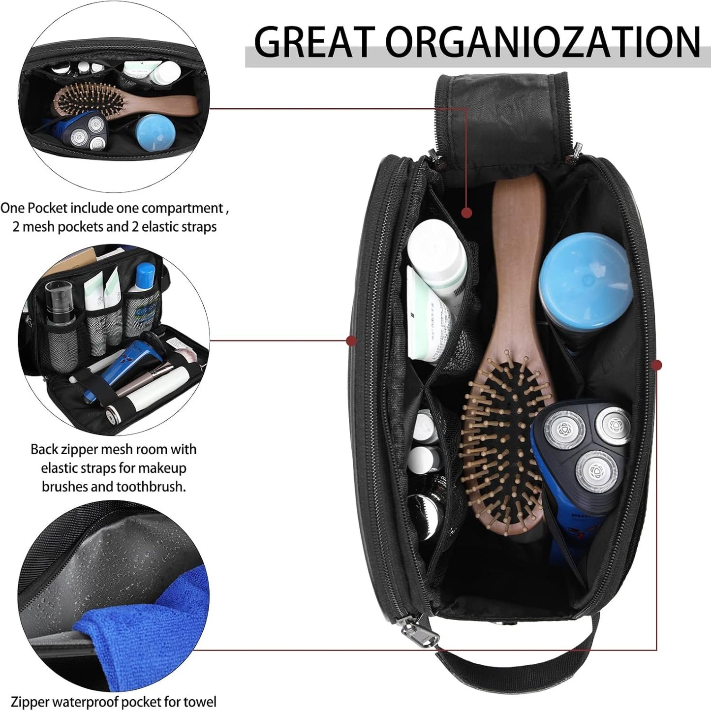 Toiletry Bag for Men and Women Portable Travel Organizer for Toiletry Accessories Lightweight Dopp Kit Water-Resistant Shaving Bag,Medium-Black