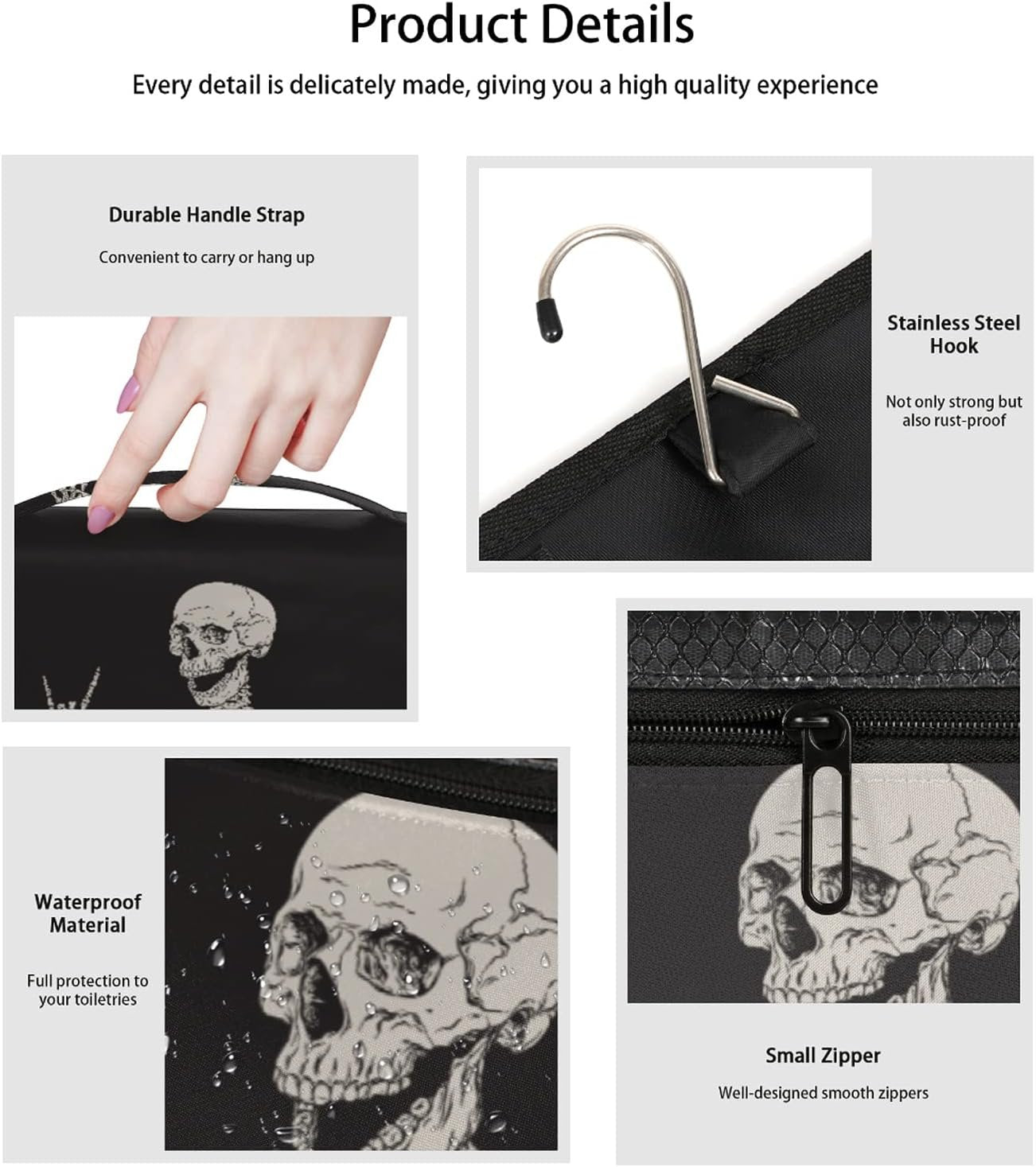 Hanging Toiletry Bag Large Cosmetic Travel Bag Portable Makeup Pouch Waterproof Travel Organizer Bag, Skull, One Size, Sport