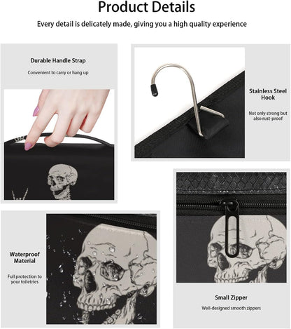 Hanging Toiletry Bag Large Cosmetic Travel Bag Portable Makeup Pouch Waterproof Travel Organizer Bag, Skull, One Size, Sport