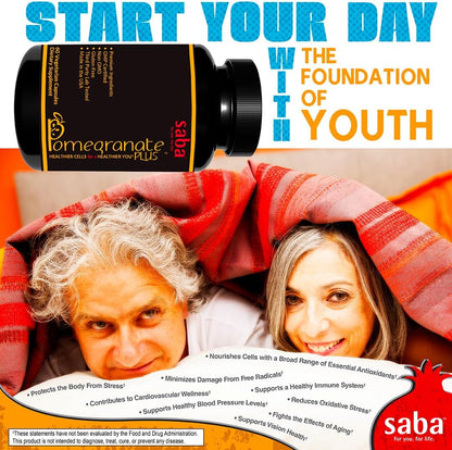 Saba Pomegranate Plus -Cellular Nutrition, Broad Spectrum of Essential Antioxidants - Support Stress, Cardiovascular Wellness, Immune System, Vision- 60 Capsules