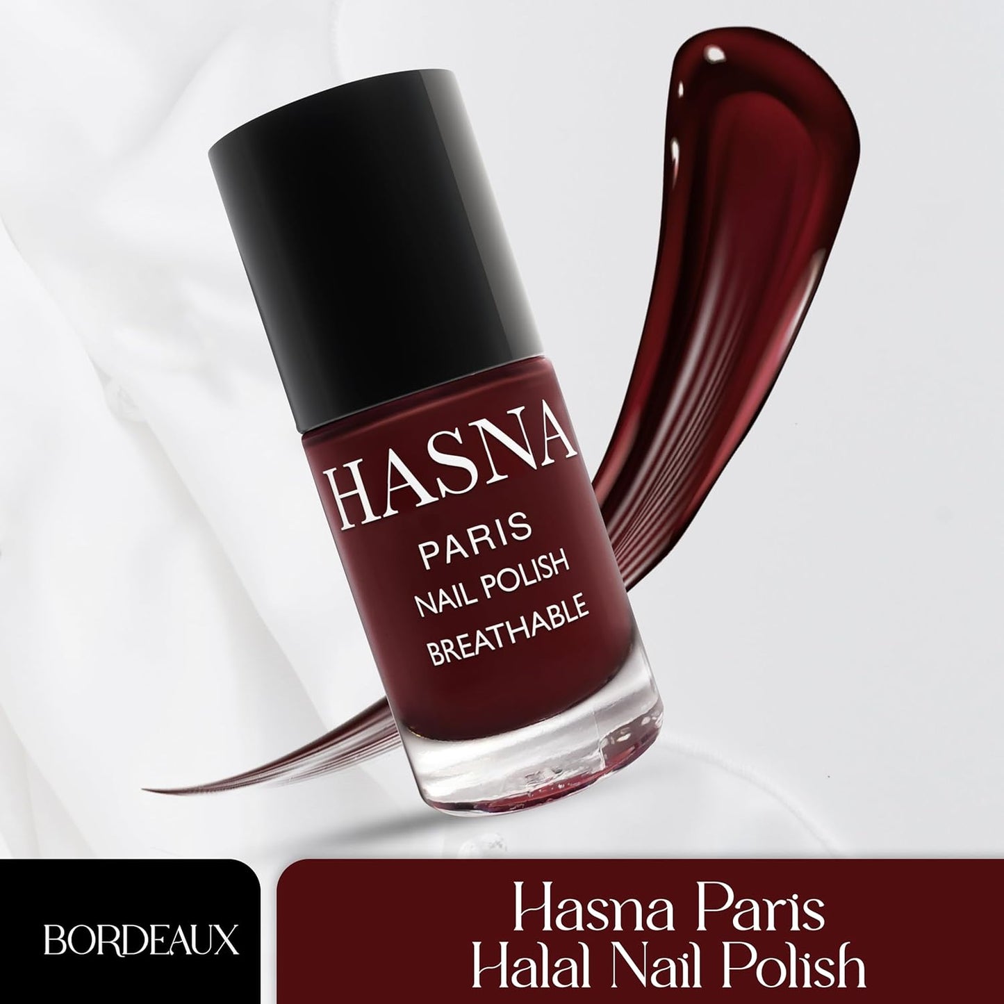 HASNA PARIS Halal Nail Polish - Eco Responsible - Shine and Long Lasting - Easy to Apply - 5 ml (BORDEAUX)