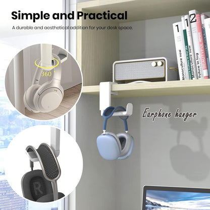 Headphone Headset Headphones Stand Holder Hook Hanger Office Gaming Under Desk Accessories Organizers Adjustable, White
