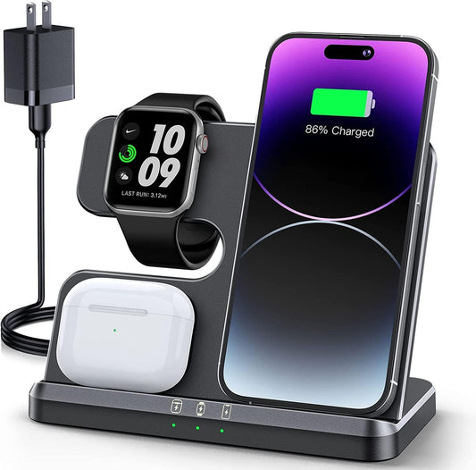 JARGOU 3 in 1 Charging Station for Apple Wireless Charger for iPhone 16 15 14 13 12 11 X 8 & for Apple Watch Charger Wireless Charging Station for Multiple Devices for AirPods 4 3 Pro