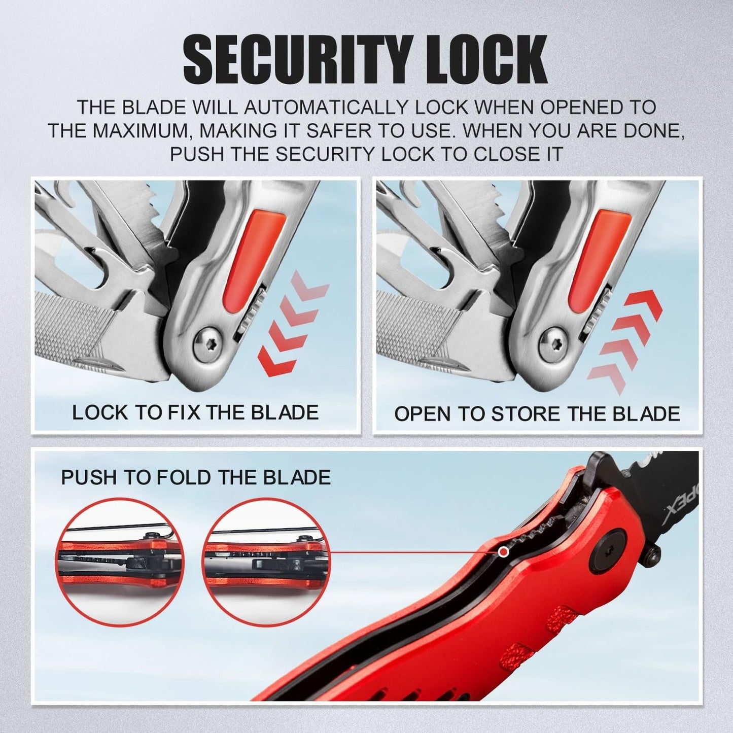 TOPEX 16-in-1 Multitool Pliers & Knife Set Professional Stainless Steel Multi-Function Tool with Safety Locking Folding Knife Pocket Knife for Camping Hiking Survival Fishing