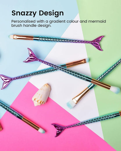 Mermaid Makeup Brushes Set, NIZIYI 11PCS Make Up Foundation Powder Cream Eyebrow EyeShadow Eyeliner Lip Blush Concealer Kabuki Beauty Brushes with Bag for Girls Toys Christmas & Birthday