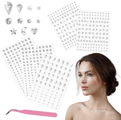 Annhao 668 Pieces Rhinestone Stickers Glitter Make up, Rhinestone Stickers Glitter Face Stickers with Tweezers for Festival DIY Nail Art Face Decoration Party Accessories (Multiple Shapes)