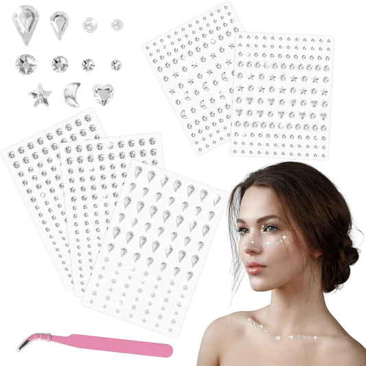 Annhao 668 Pieces Rhinestone Stickers Glitter Make up, Rhinestone Stickers Glitter Face Stickers with Tweezers for Festival DIY Nail Art Face Decoration Party Accessories (Multiple Shapes)