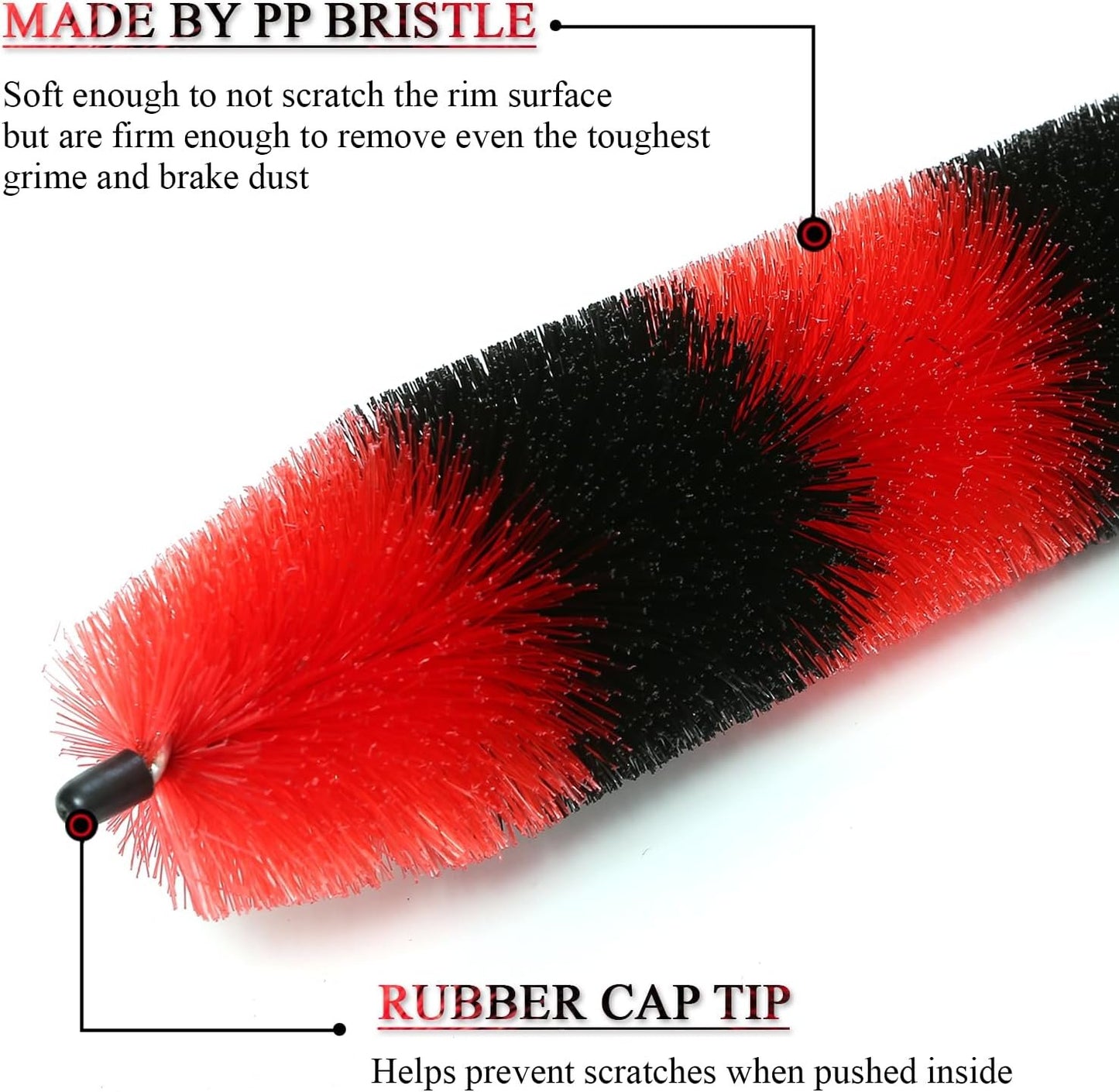 TAKAVU Master Wheel Tire Brush, Easy Reach Wheel and Rim Detailing Brush Long Soft Bristle, Car Tire Brush, Wheel Scrub Brush, Multipurpose use for Wheels Rims Exhaust Tips Motorcycles (Red)