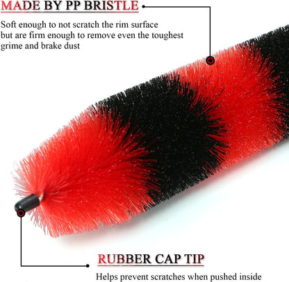 TAKAVU Master Wheel Tire Brush, Easy Reach Wheel and Rim Detailing Brush Long Soft Bristle, Car Tire Brush, Wheel Scrub Brush, Multipurpose use for Wheels Rims Exhaust Tips Motorcycles (Red)