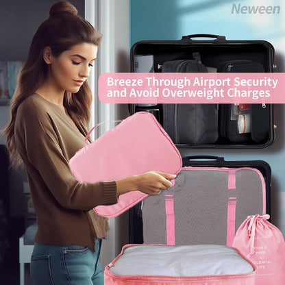 Neween 9PCS Packing Cubes for Suitcases, Travel Luggage Packing Organisers with Shoe Bag & Cosmetic Bag, Waterproof Travel Essential Cube Accessories Clothes Toiletries Storage Pouch (B-Pink)