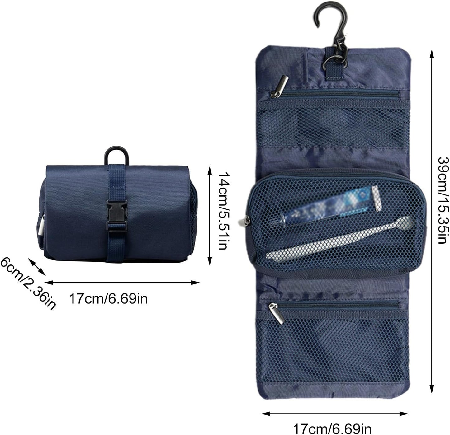 LeoLeozz Hygiene Bag for Men | Shaving Travel Bag - Foldable Shaving Travel Bag, Water Resistant Toiletries Organizer Case with Hook for Men Women, Navy Blue, Refer to Description, Unisex