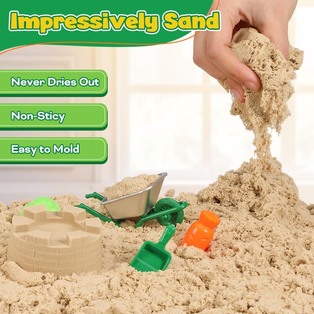 FRUSE Play Sand Farm Animal Toys,Sensory Bins for Toddlers with 1KG Sensory Play Sand,Farm Figures & Tractor Playset,Sandbox for Kids 3 4 5 6 7