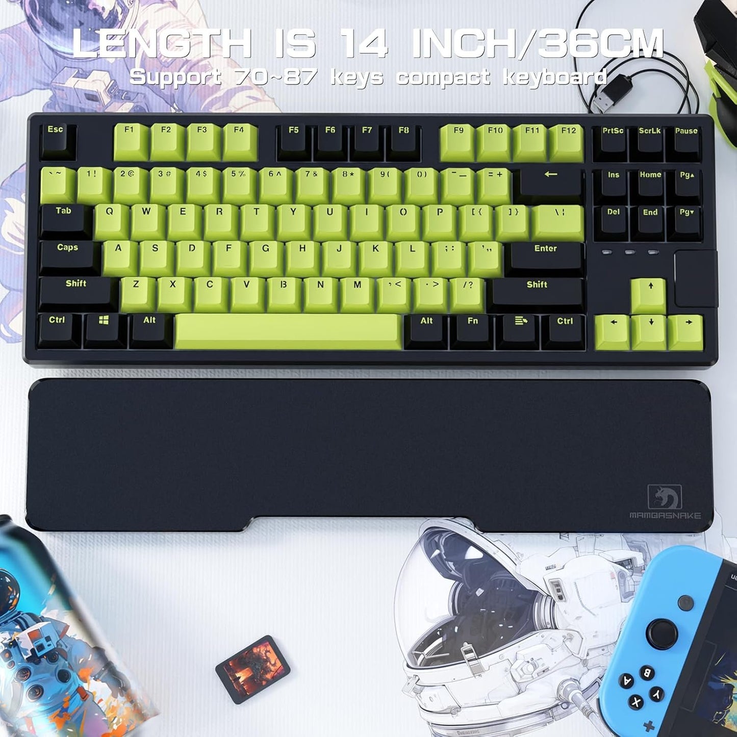 SELORSS Acrylic Keyboard Wrist Rest - Tenkeyless, Ergonomic, No Numeric Keypad - Modern, Black