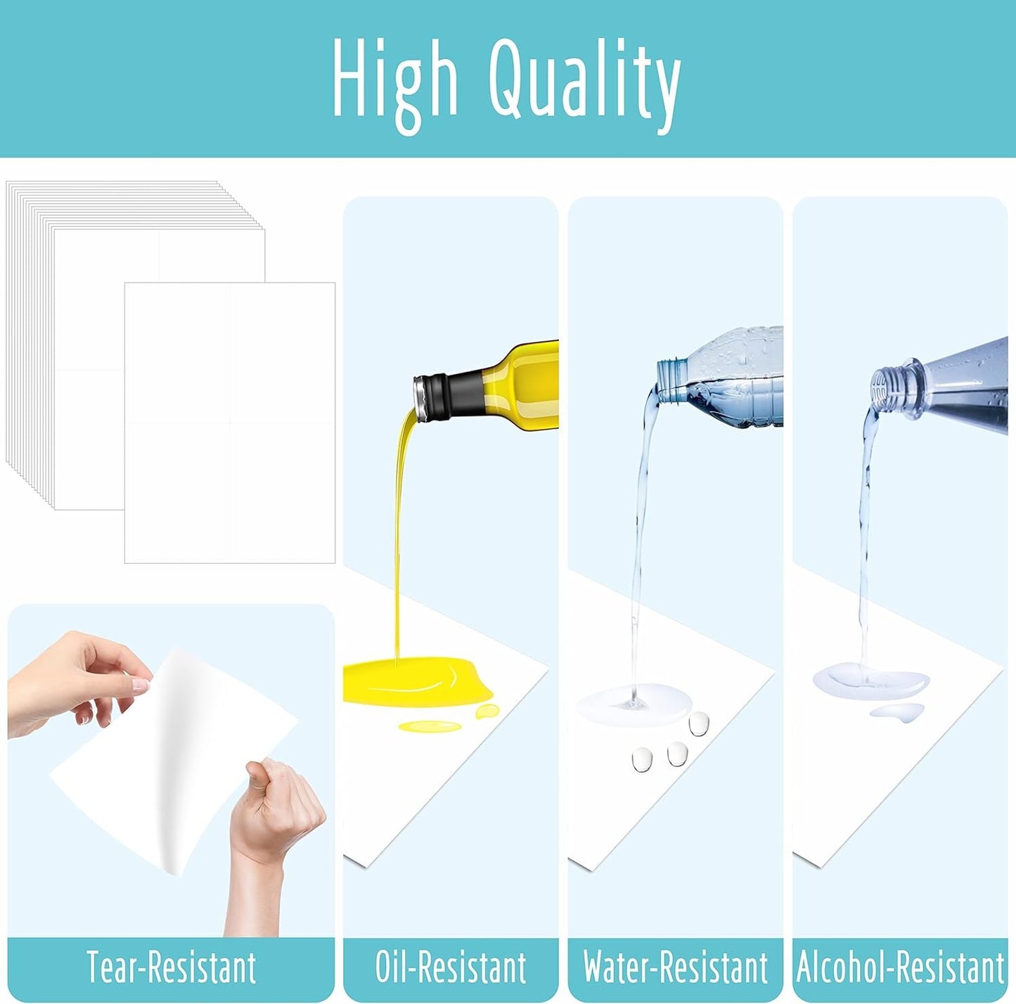 70 Large Size Blank Labels, Water/Oil/Tear Resistant, Inkjet & Laser Printer Available Removable No Residue for Home Organization Projects, Bins, Kitchen Storage Containers, Desk Items(8.5”x 5.5”)