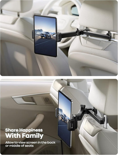 Lamicall Car Headrest Tablet Holder - [Extension Arm] Adjustable iPad Car Mount for Back Seat, Road Trip Essentials for Kids, 4.7-11" Tablet iPad Pro, Air, Mini, Galaxy, Fire, Black
