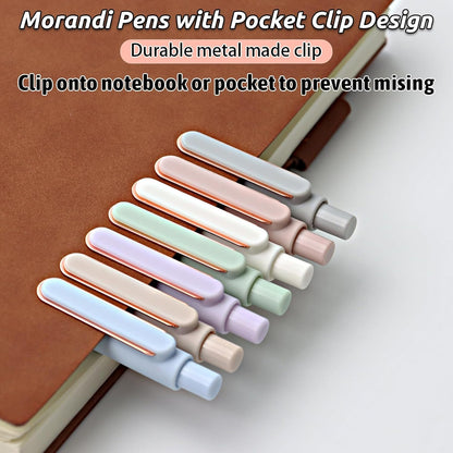 Retractable Gel Pens,7 Pcs 0.5mm Japanese Black Ink Fine Point Morandi Pens for Writing Smooth,Cute Office School Supplies Stationery Gifts for Women Men Stocking Stuffers (Style B)