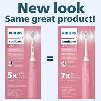 Philips Sonicare 4100 Rechargeable Electric Toothbrush, with Pressure Sensor, 2 Intensity Settings, SmarTimer and QuadPacer, 14-Day Battery Life, Deep Pink, Model HX3681/26