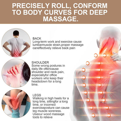 Wooden Muscle Massage Roller with Handle, Curved Roller Massager for the Whole Body, Promotes Circulation, Massager Legs, Back, Pain Relief and Body Relaxation