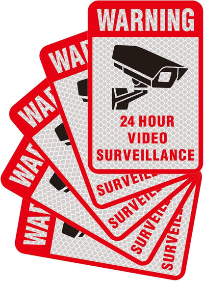 5 Pcs Reflective No Trespassing Warning Video Surveillance Yard CCTV Sign Sticker,Private Property 24 Hours Video Recording Sign,Home Fake Security Camera Stickers Signs.(Surveillance Sign)