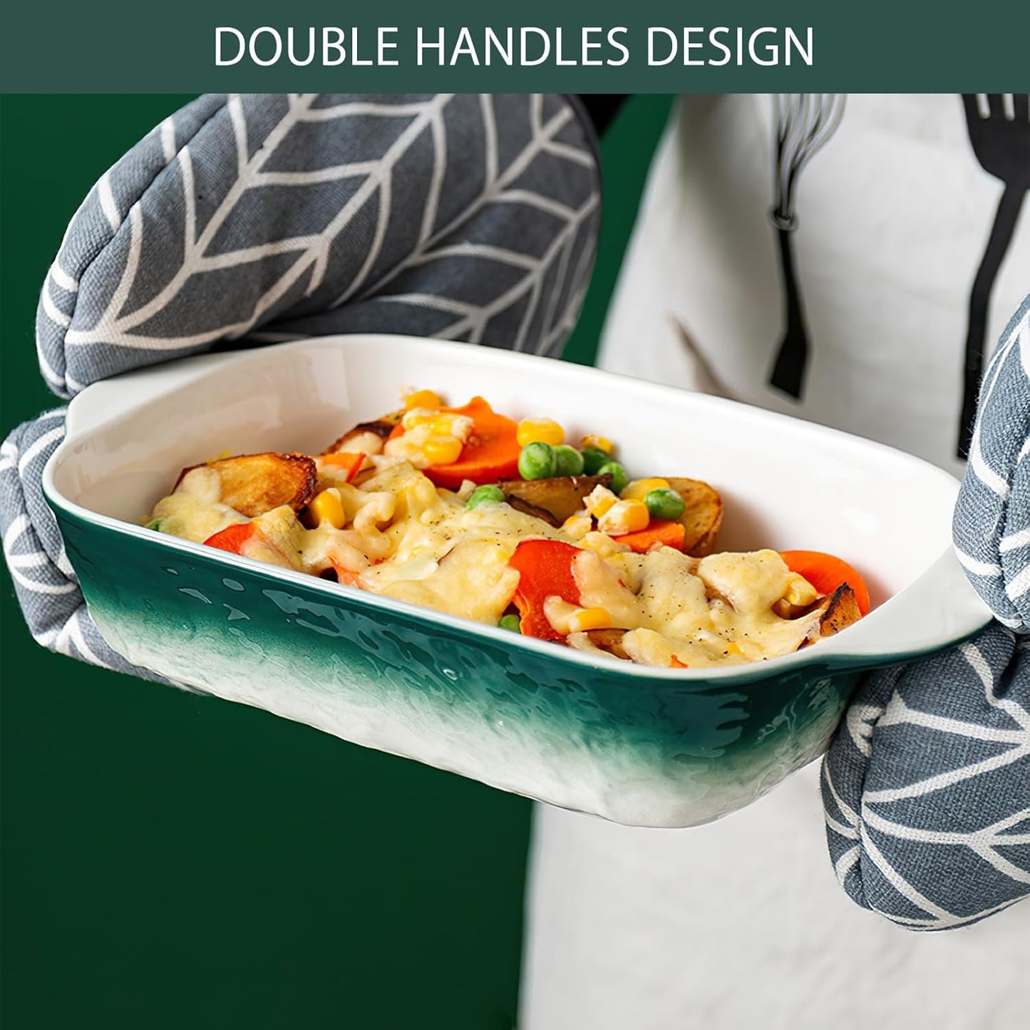 DAWRIS Casserole Dishes for Oven, 9x6" Ceramic Cookware Bakeware Sets, Porcelain Baking Dishes, Rectangular Lasagna Pans Deep with Handles for Baking Cake Kitchen, Oven Safe
