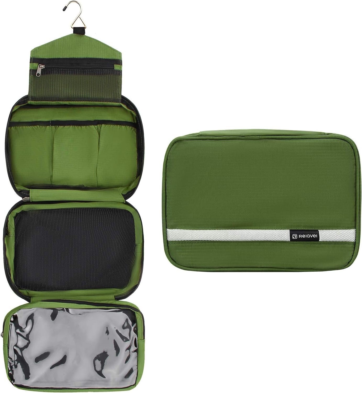 Relavel Cosmetic Pouch Toiletry Bags Travel Business Handbag Waterproof Compact Hanging Personal Care Hygiene Purse (army green)