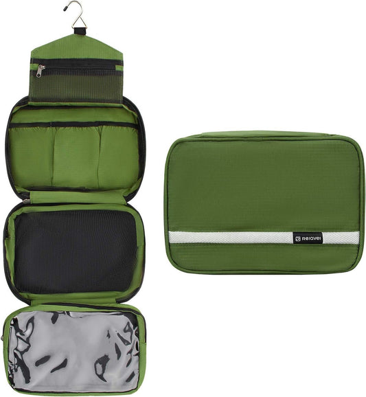 Relavel Cosmetic Pouch Toiletry Bags Travel Business Handbag Waterproof Compact Hanging Personal Care Hygiene Purse (army green)