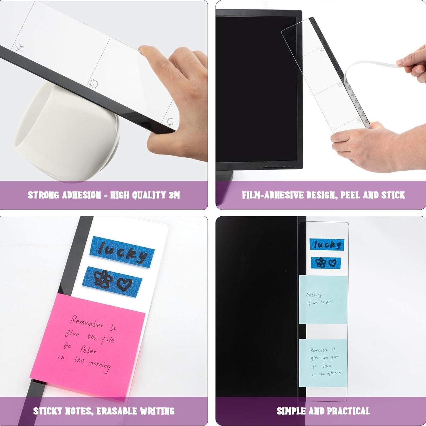 Office Desk Accessories 2pcs Computer Monitor Memo Board Message Board Transparent Acrylic Side Panel Sticky Note Board Left and Right Computer Note Board Suitable for Women Work Form Home Office