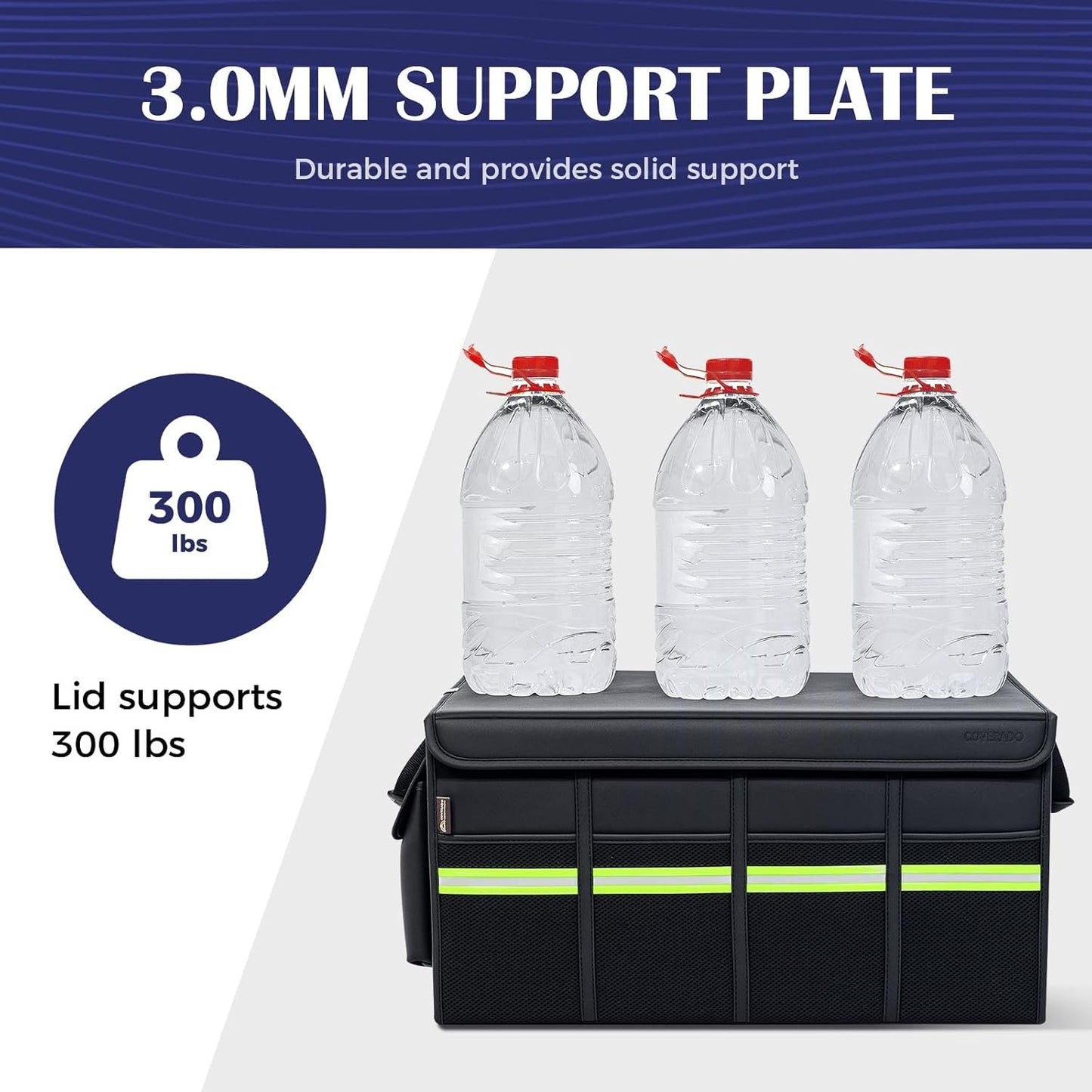 Coverado Car Trunk Organizer - 70L Nappa Leather Trunk Organizer for SUV with Lid, Multi Collapsible Car Storage Organizer Foldable, Multi Compartments with 2 Straps for SUV/Truck