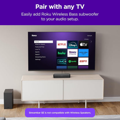 Roku Streambar SE | 2-in-1 TV Soundbar with Built-in 4K/HD/HDR Streaming, Premium Speakers, & Enhanced Speech Clarity for Crisp, Clear Dialogue - Quick Guided Simple Setup