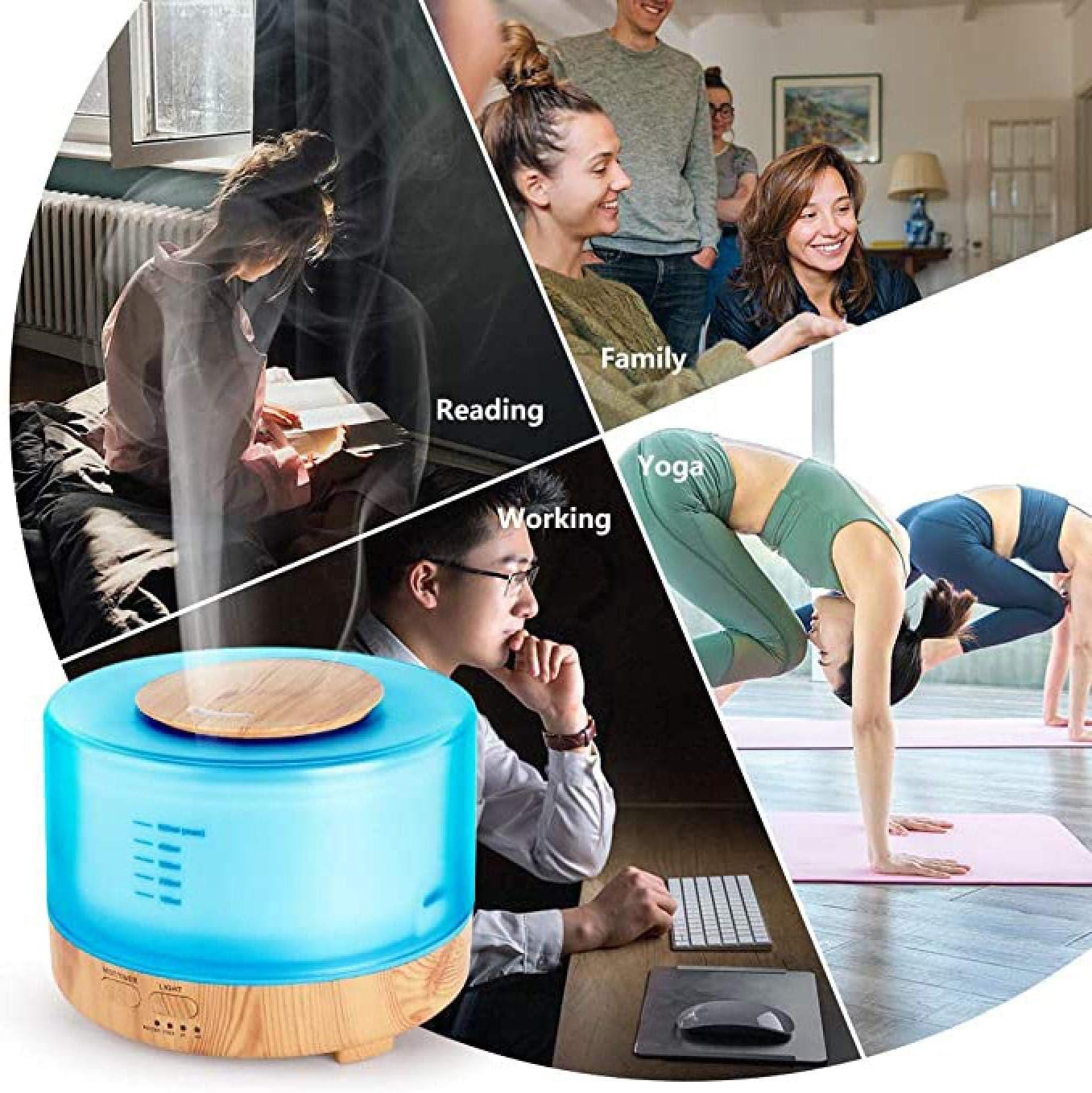 500Ml Aromatherapy Essential Oil Diffuser Remote Control Ultrasonic Air Humidifier with 7 Color Led Light H1